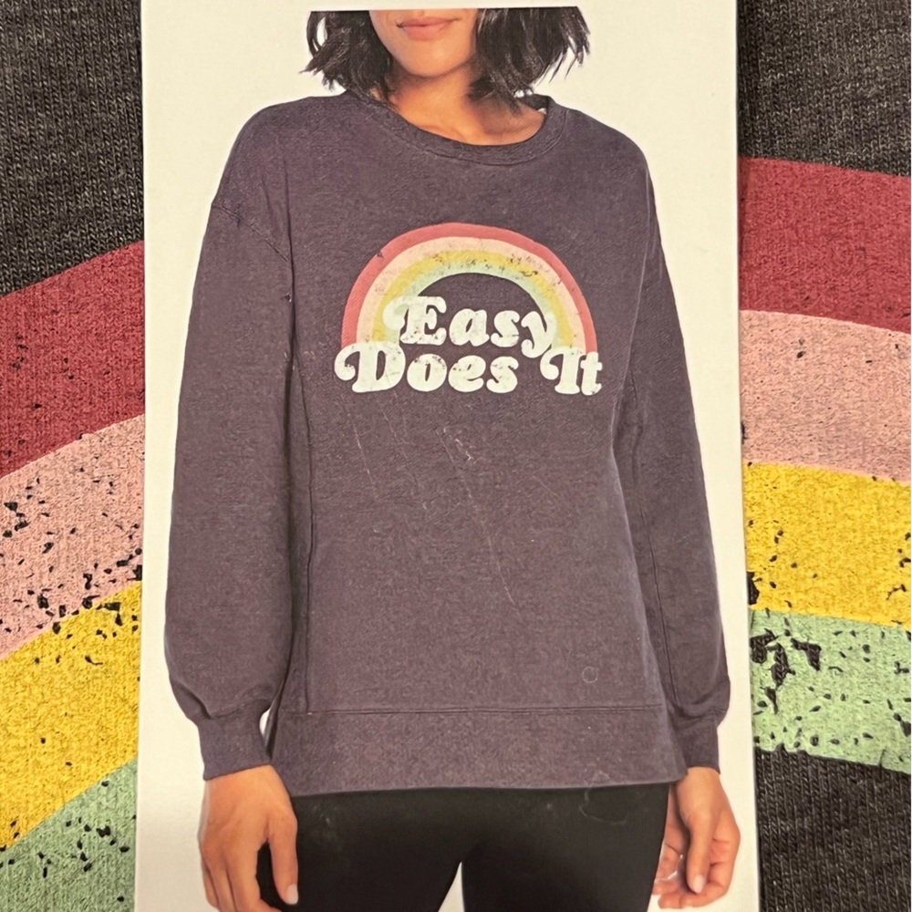 WILDFOX Easy Does It Charcoal Grey Rainbow Graphic Sweatshirt Jumper Size XXL